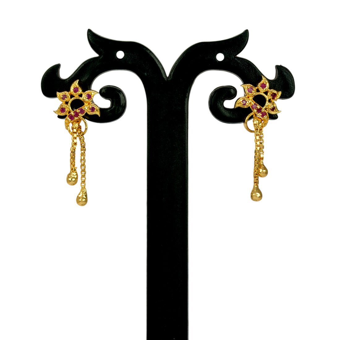 Stylish Gold Plated Box Chain Tassels Stone Earrings - KSupreme