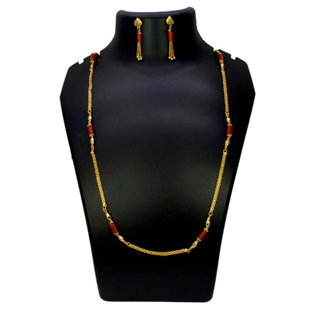 Stylish Gold Plated Cylinder Coral Beads Chain Set - K Supreme
