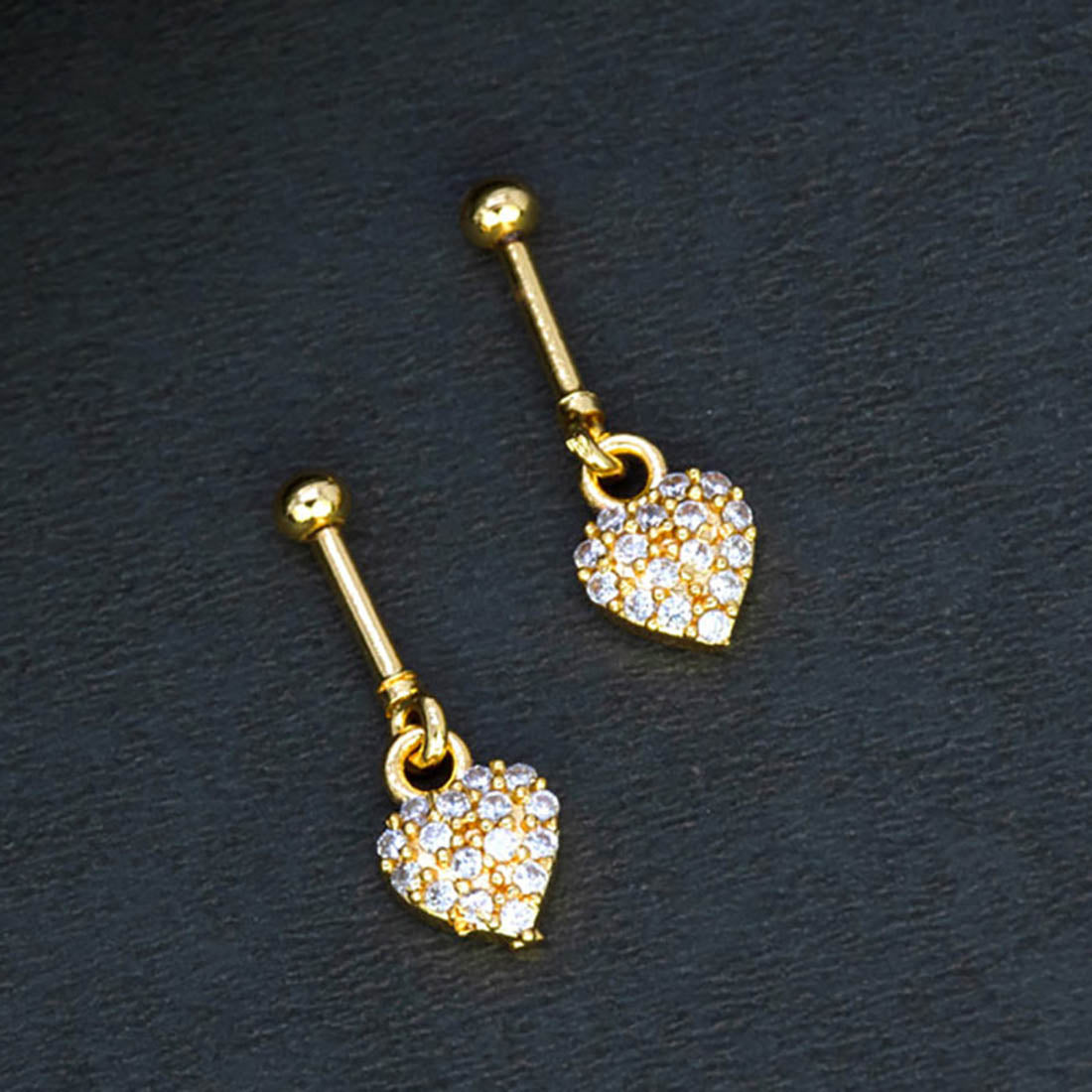 Stylish Gold Plated CZ Heart Bugadi Earrings