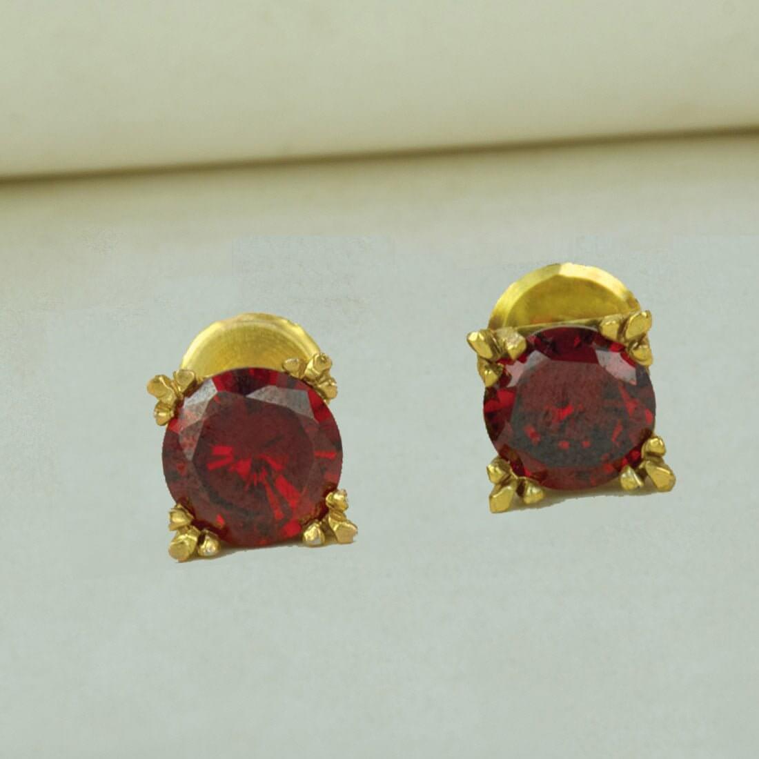 Stylish Gold Plated Single Red Stone Stud Earrings - K Supreme