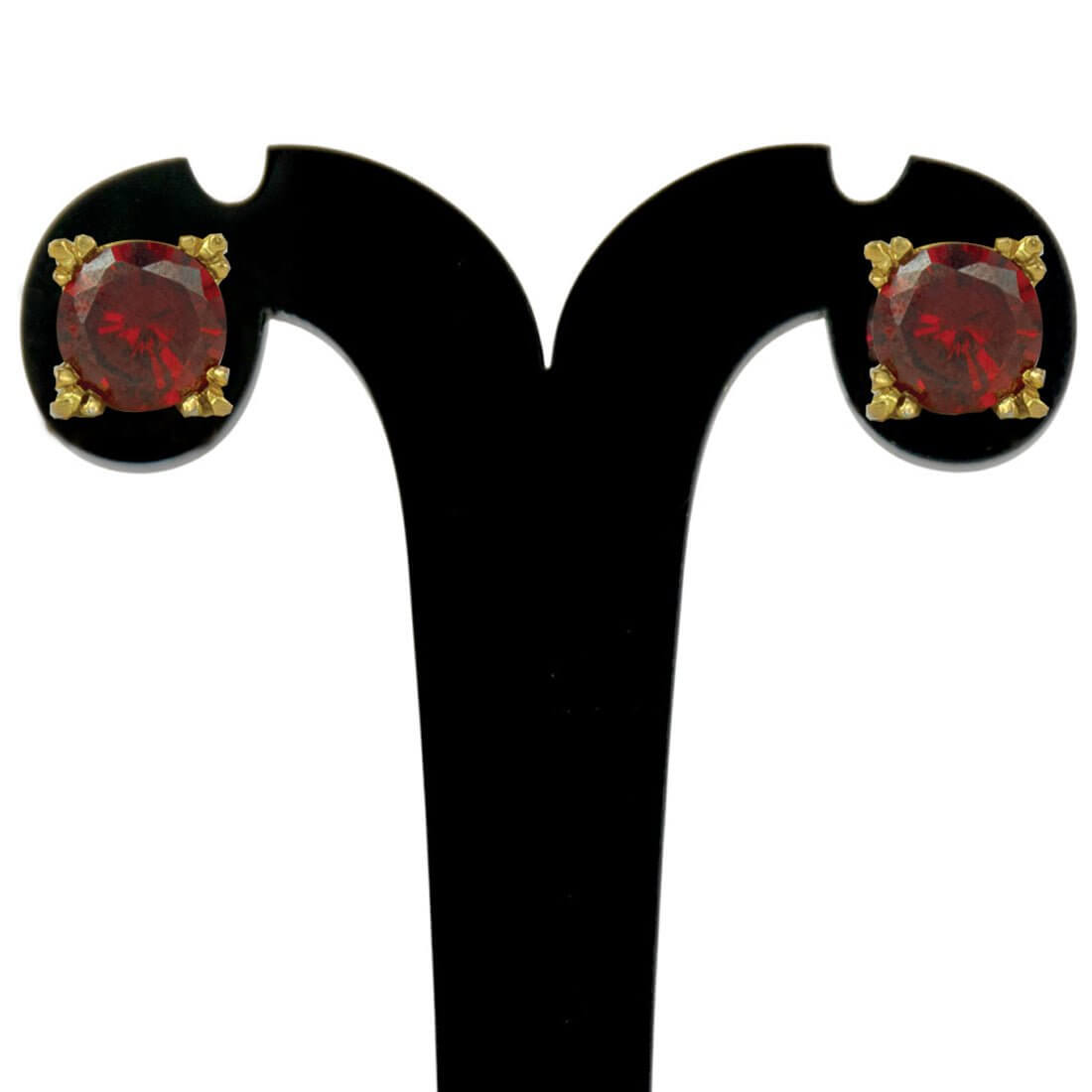 Stylish Gold Plated Single Red Stone Stud Earrings - K Supreme
