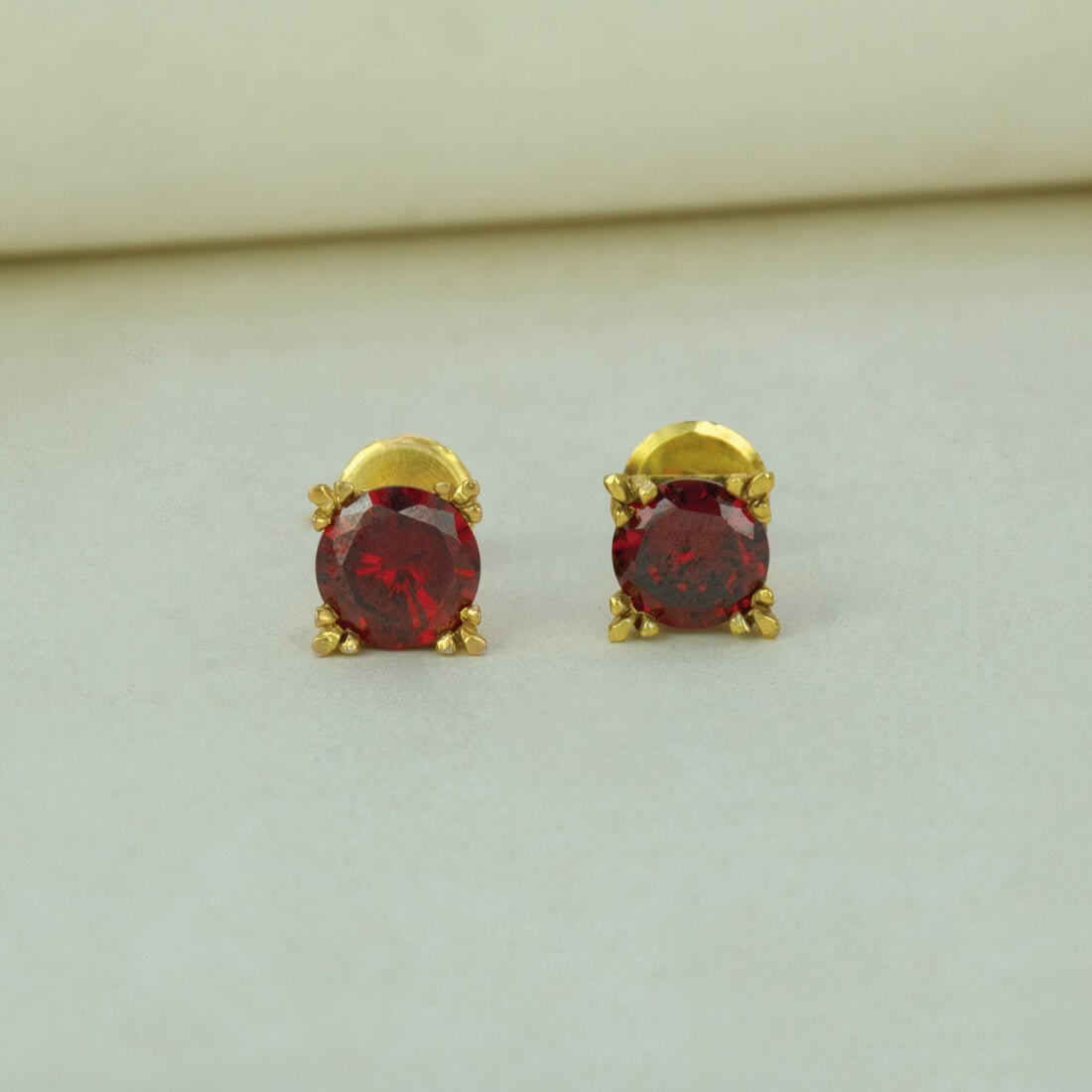 Stylish Gold Plated Single Red Stone Stud Earrings - K Supreme