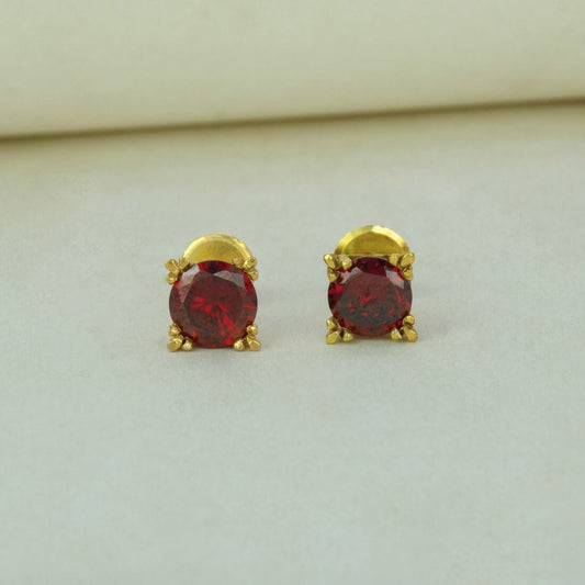 Stylish Gold Plated Single Red Stone Stud Earrings - K Supreme