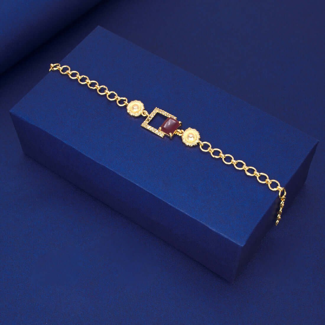 Stylish Gold Plated Square CZ Stone Ladies Bracelet - K Supreme