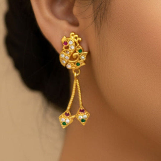 Stylish Gold Plated Stone Studded Peacock Earrings - K Supreme