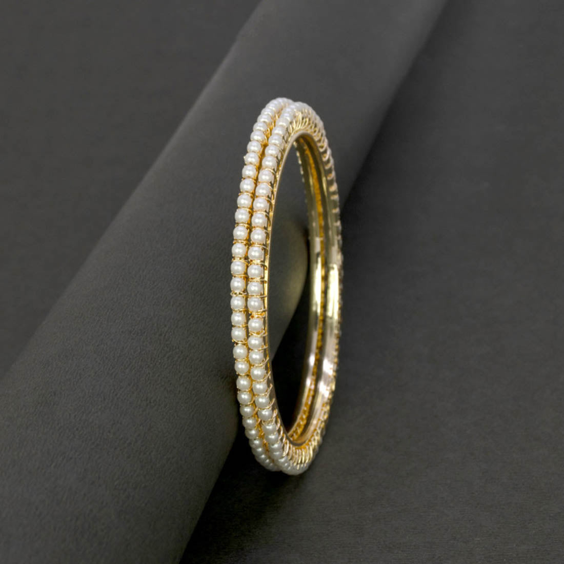 Stylish Gold Plated Thin Pearl Bangles