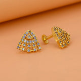 Stylish Gold - Plated Triangle Fan Stone Stud Earrings - KSupreme