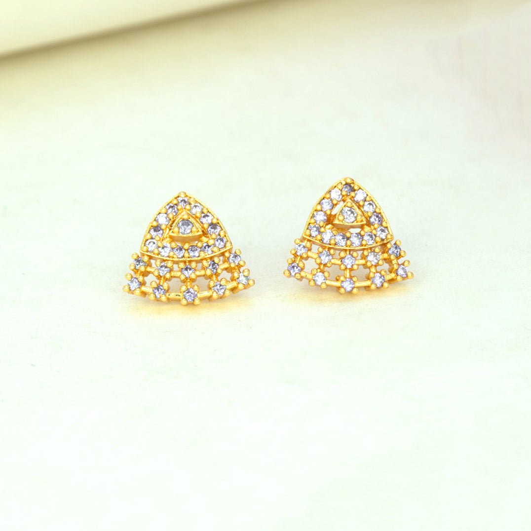 Stylish Gold - Plated Triangle Fan Stone Stud Earrings - KSupreme