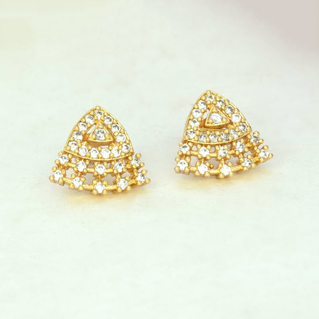 Stylish Gold - Plated Triangle Fan Stone Stud Earrings - KSupreme