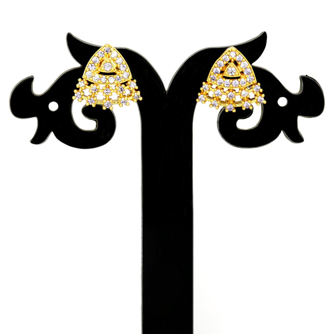Stylish Gold - Plated Triangle Fan Stone Stud Earrings - KSupreme