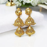 Stylish Gold Plated Two Step Filigree Jhumka Earrings - KSupreme