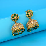 Stylish Kundan Stone Antique Gold Plated Jhumka Earrings - K Supreme