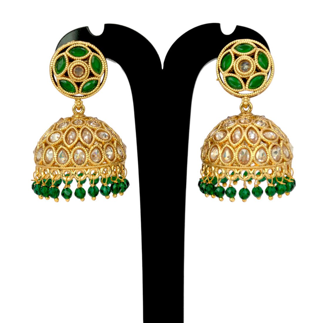 Stylish Kundan Stone Antique Gold Plated Jhumka Earrings - K Supreme