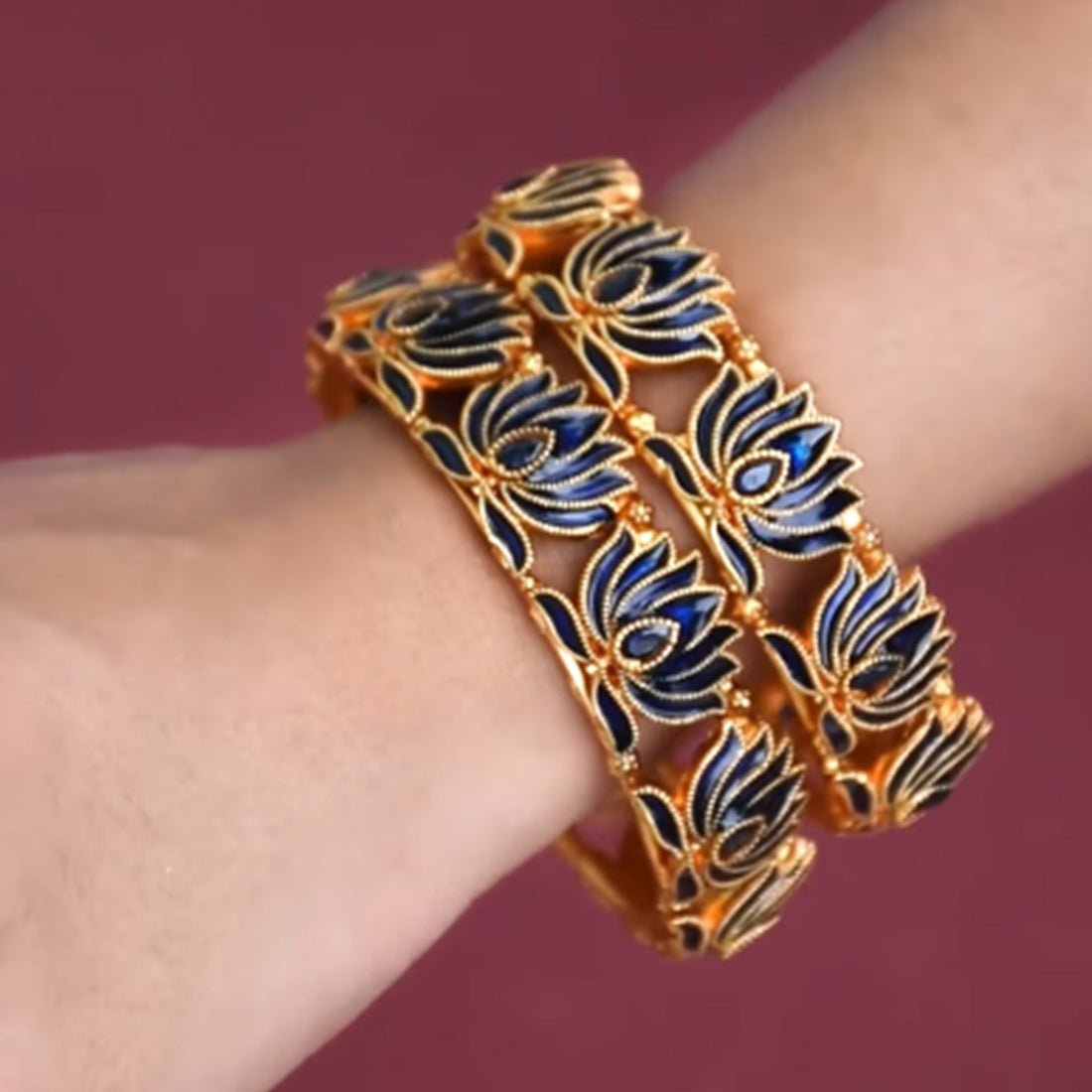 Stylish Matte Gold Plated Lotus Enamel Bangle - KSupreme