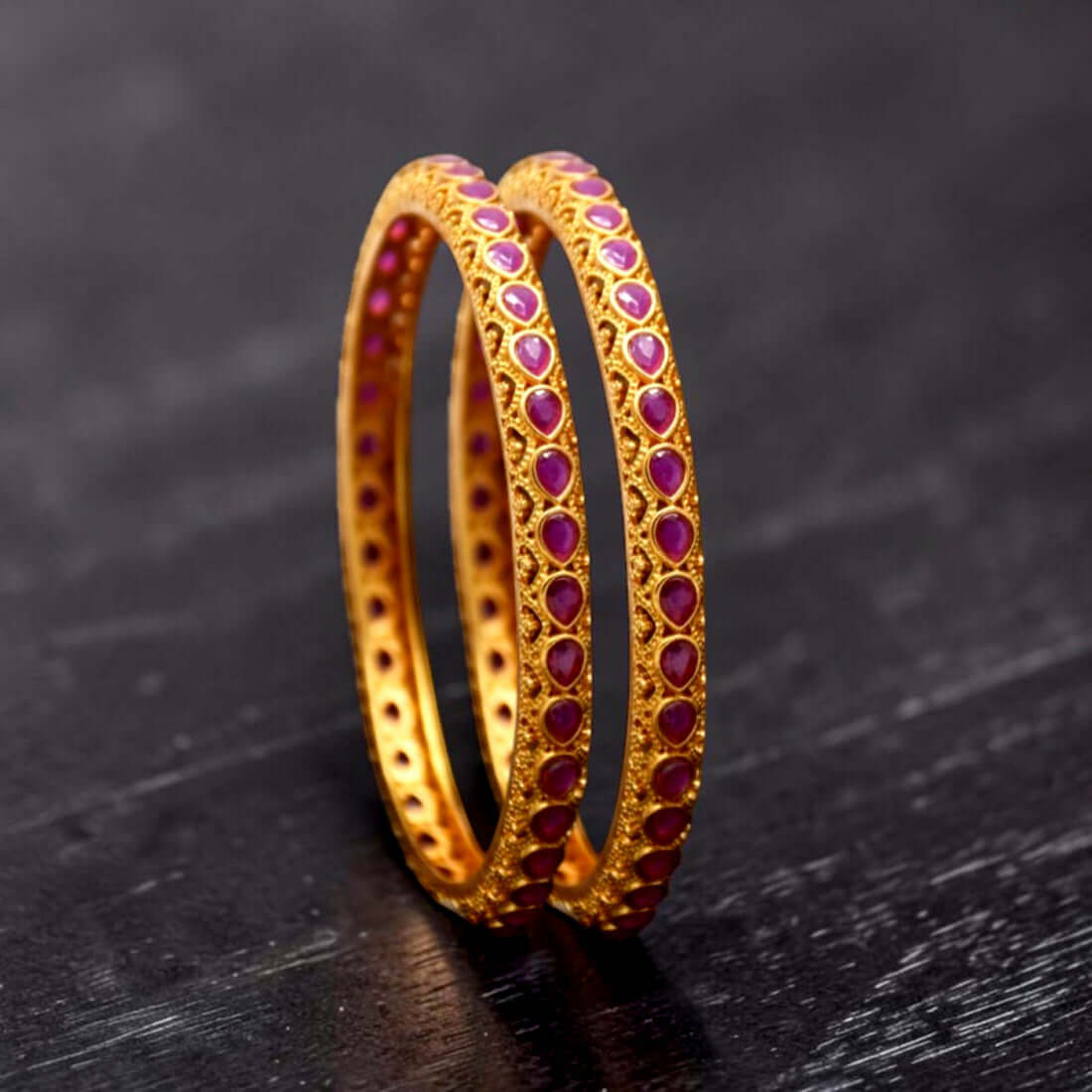 Stylish Tear Drop Ruby Matte Bangles - K Supreme