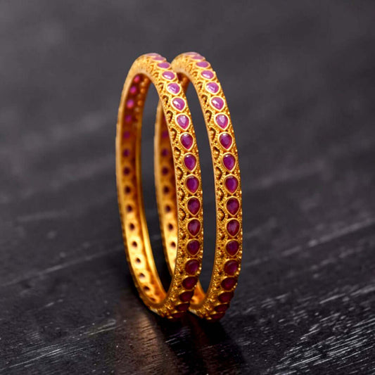 Stylish Tear Drop Ruby Matte Bangles - K Supreme