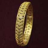 Stylish Trendy Gold Plated Medium Leaf Net Bangle showcasing intricate leaf design and contemporary elegance.