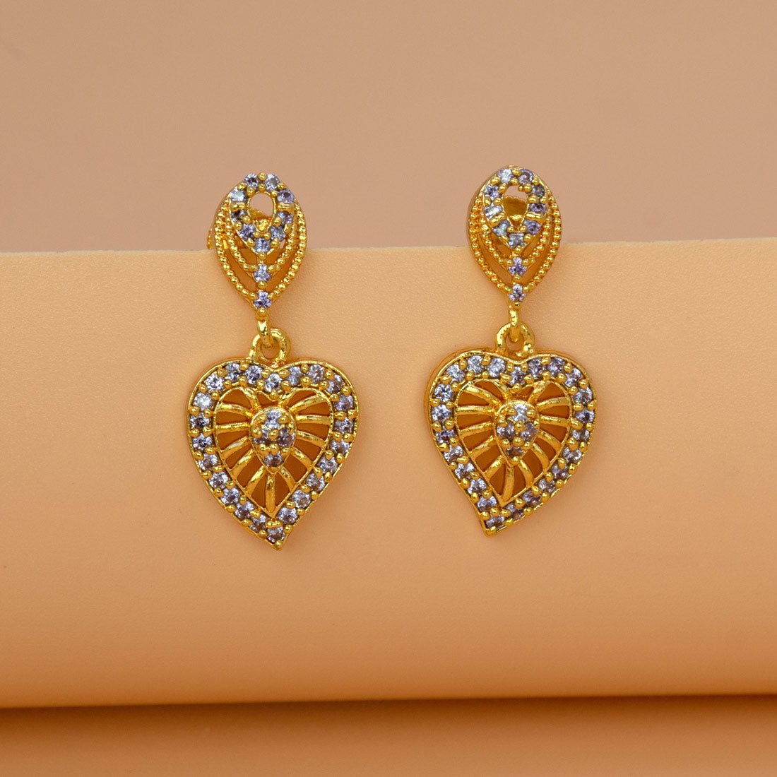 Synthetic Stone Gold Plated Heart Drop Earrings for Girls - K Supreme