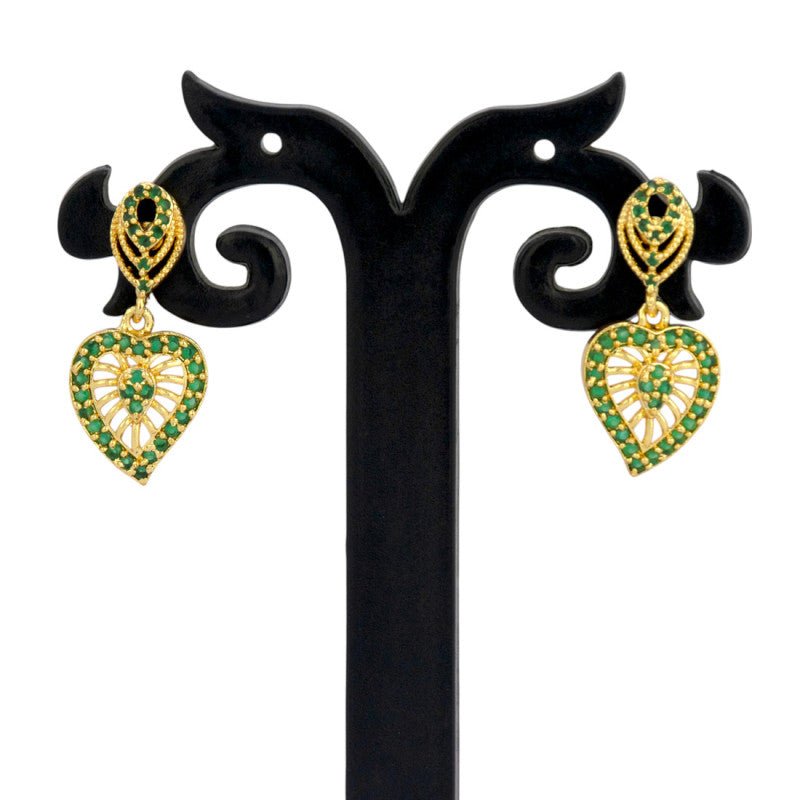 Synthetic Stone Gold Plated Heart Drop Earrings for Girls - K Supreme