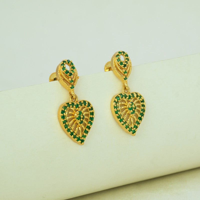 Synthetic Stone Gold Plated Heart Drop Earrings for Girls - K Supreme