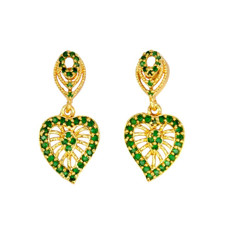 Synthetic Stone Gold Plated Heart Drop Earrings for Girls - K Supreme