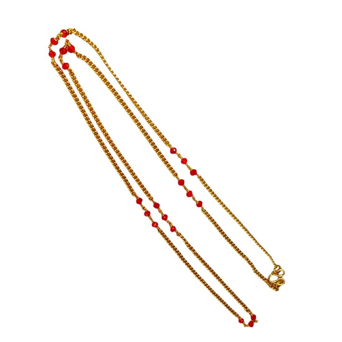 Thin Gold Plated Red Crystal Beads Link Chain - K Supreme