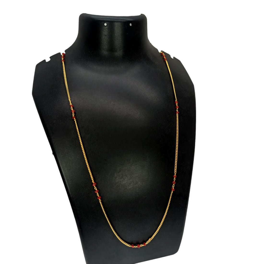 Thin Gold Plated Red Crystal Beads Link Chain - K Supreme