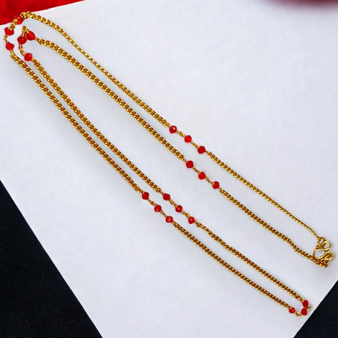 Thin Gold Plated Red Crystal Beads Link Chain - K Supreme