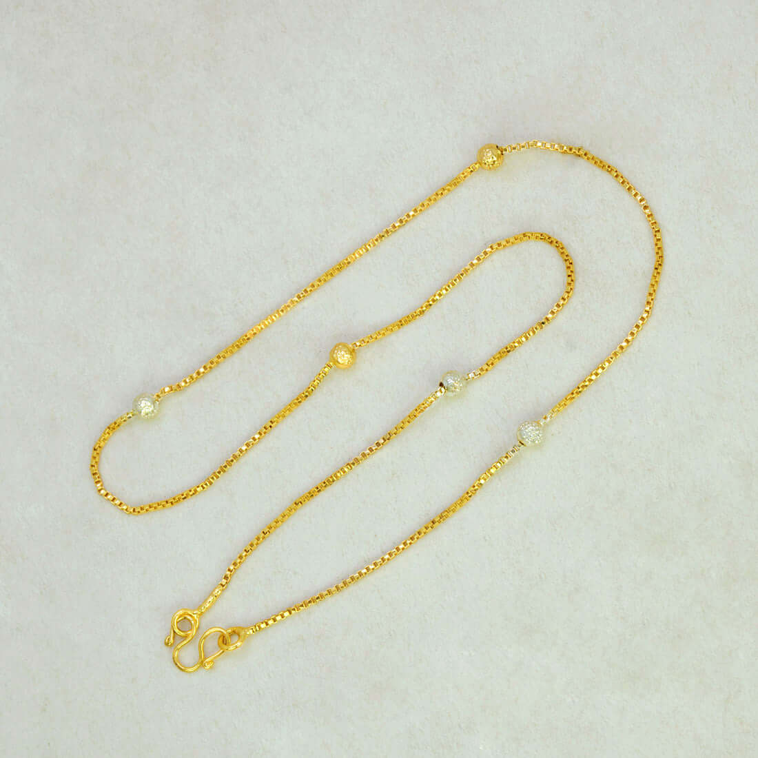 Thin Two - tone Beads Gold Plated Box Chain For Kids - K Supreme
