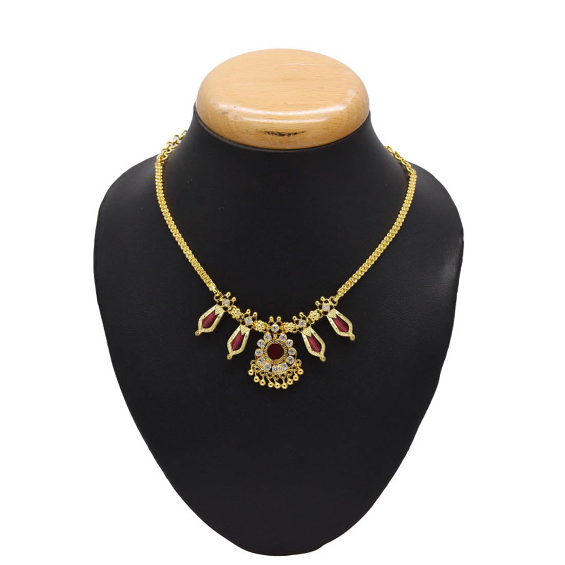 Traditional Double Nagapadam Necklace - Red