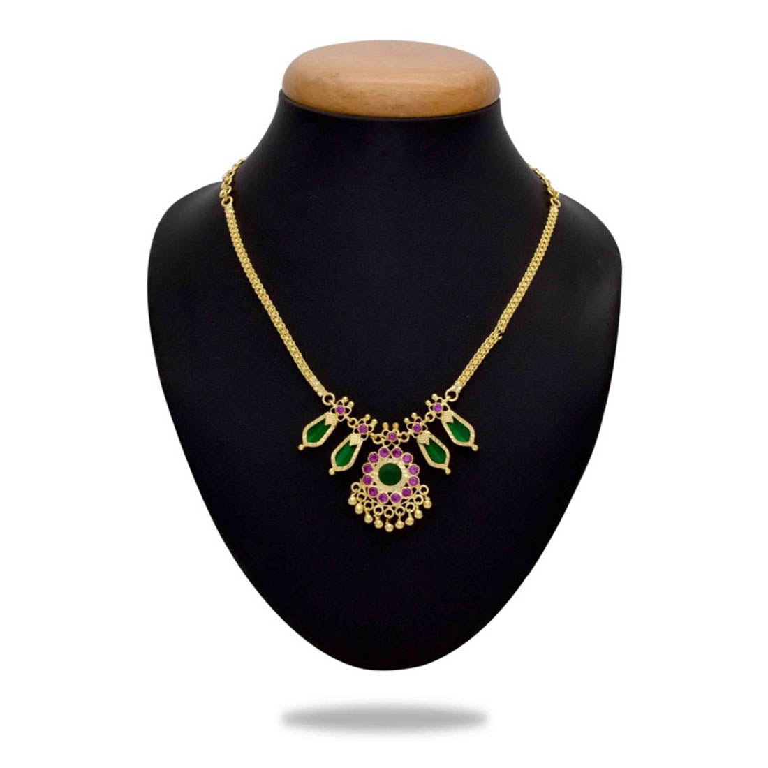 Traditional Double Nagapadam Necklace - Green