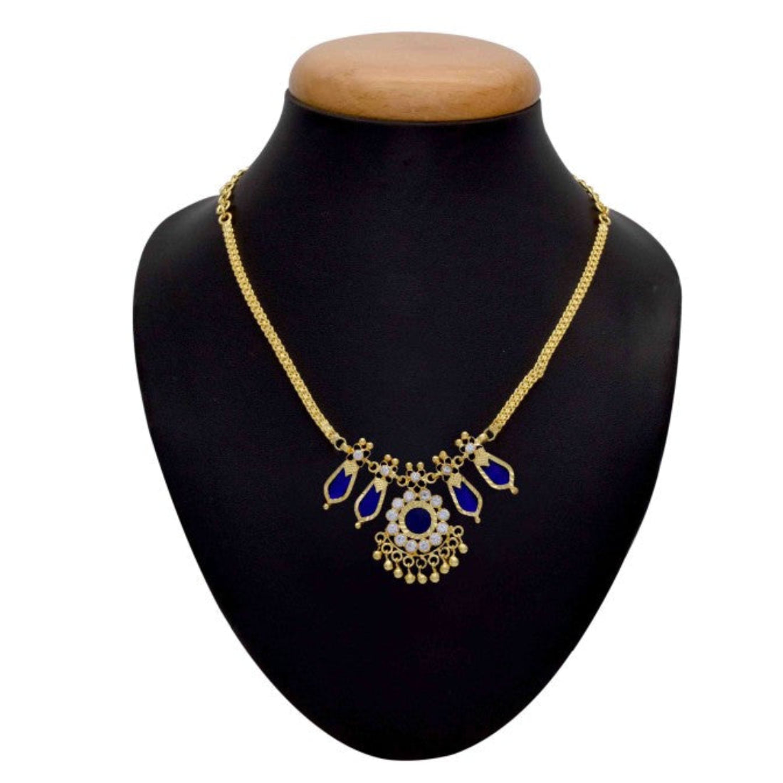 Traditional Double Nagapadam Necklace - Blue