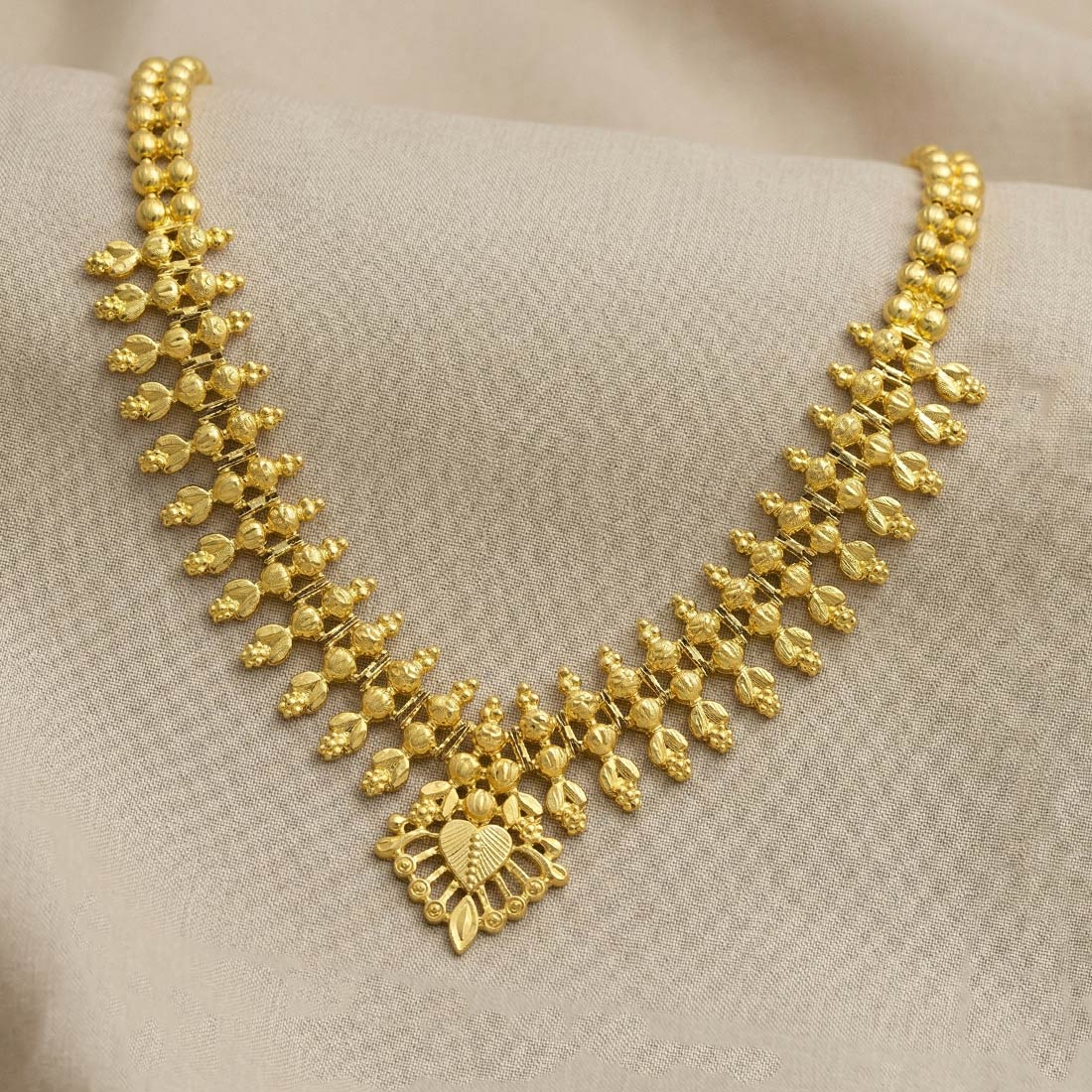 Traditional Gold Plated Designer Flower Buds Bridal Necklace - K Supreme