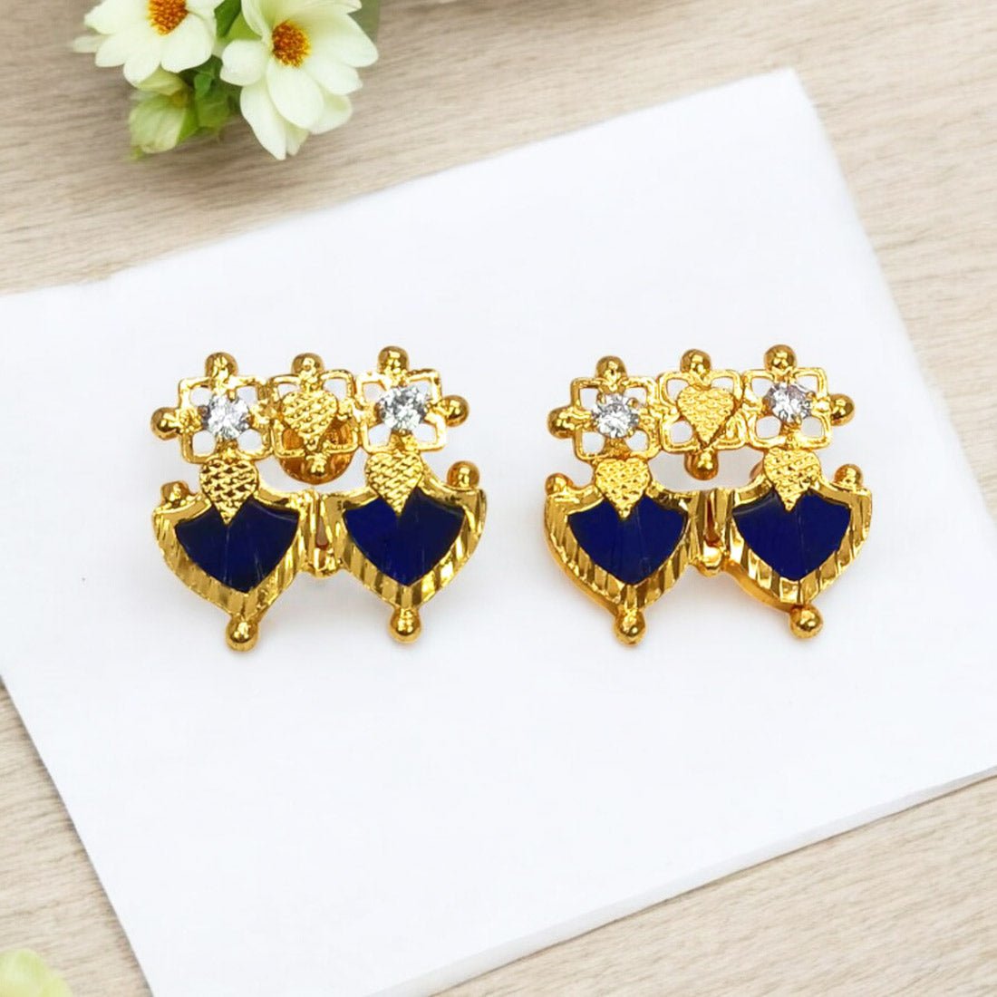 Traditional Gold Plated Double Palakka Ear Studs - KSupreme