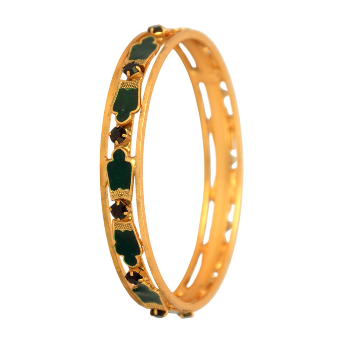 Traditional Gold Plated Green Enamel Nagapadam Style Bangle - KSupreme