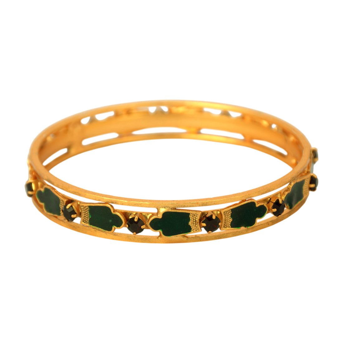 Traditional Gold Plated Green Enamel Nagapadam Style Bangle - KSupreme