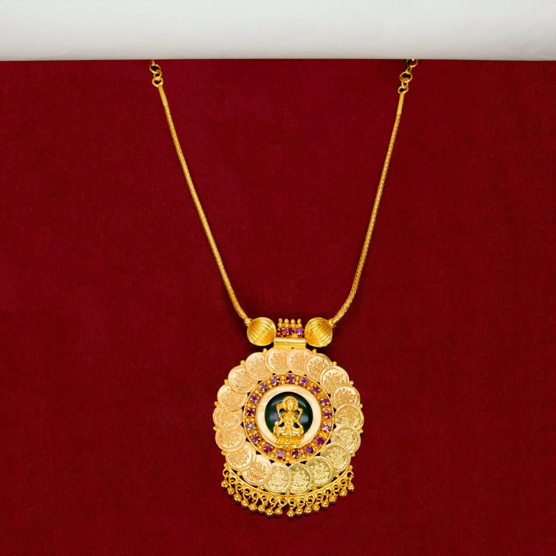 Traditional Gold - Plated Lakshmi Kasu Pendant Necklace - K Supreme