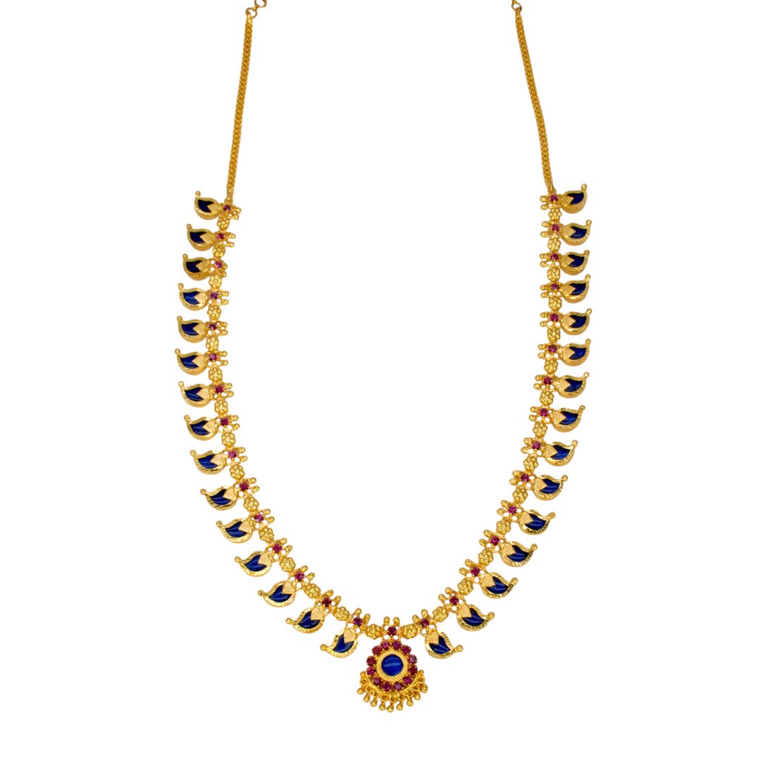 Traditional Gold Plated Ruby Blue Mango Long Necklace - KSupreme