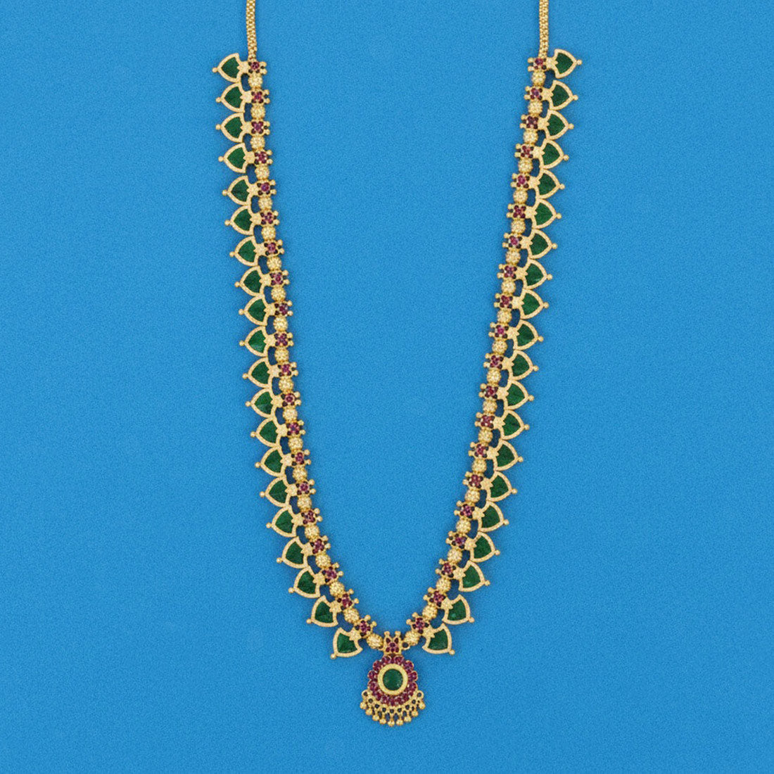 Traditional Kerala Green Palakka Mala Long Haram/Chain