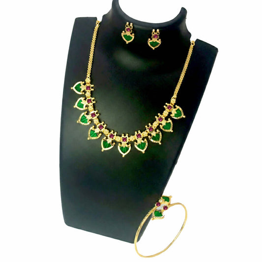 Traditional Palakka Necklace with Bangle Combo Set - Green