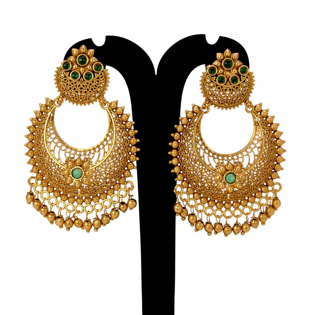 Trendy Antique Gold Plated Filigree Chandbali Earrings - K Supreme