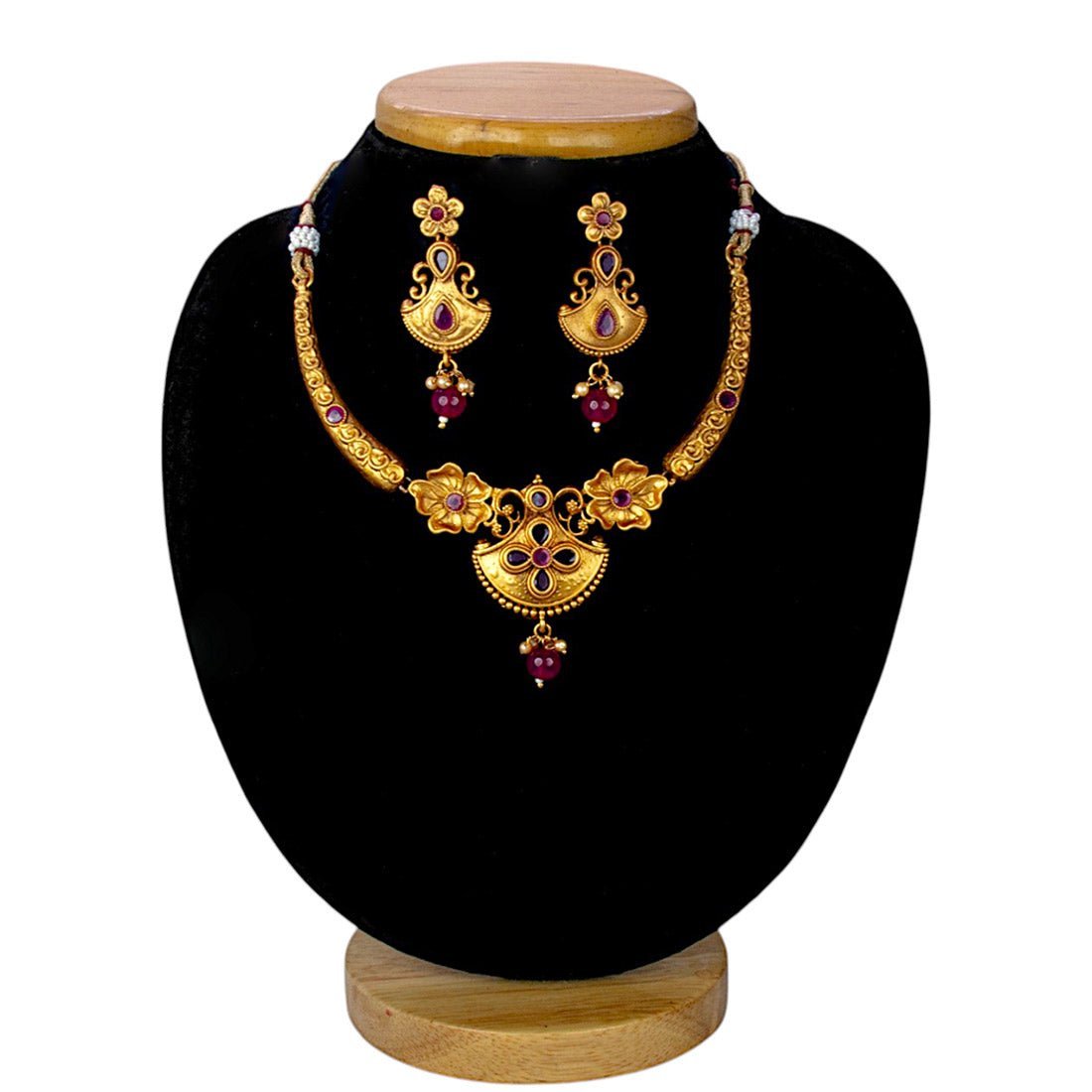 Trendy Designer Ruby Matte Necklace Set - KSupreme
