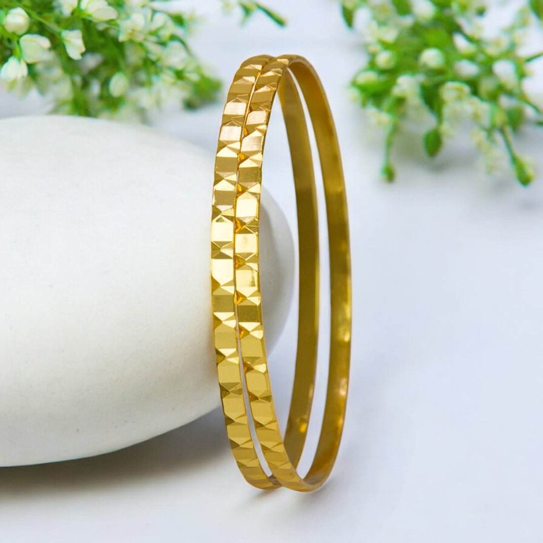 Trendy Gold Plated Daily Wear Designer Glass Cutting Bangles - KSupreme