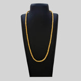 Trendy Gold Plated Designer Rail Chain displayed on a black neck stand, showcasing its elegant beaded design.