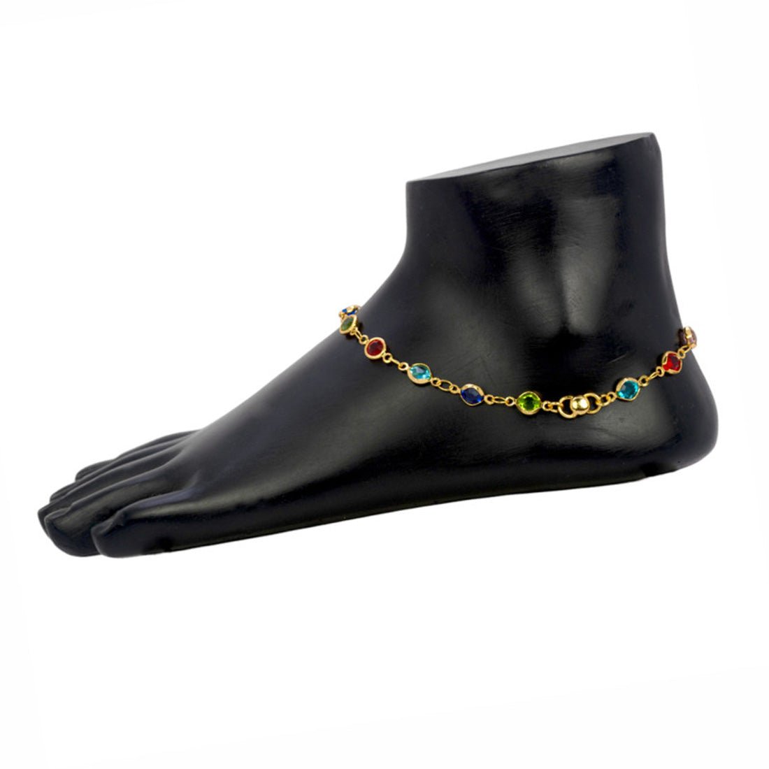 Trendy Gold Plated Multi - Coloured Stone Anklets - KSupreme