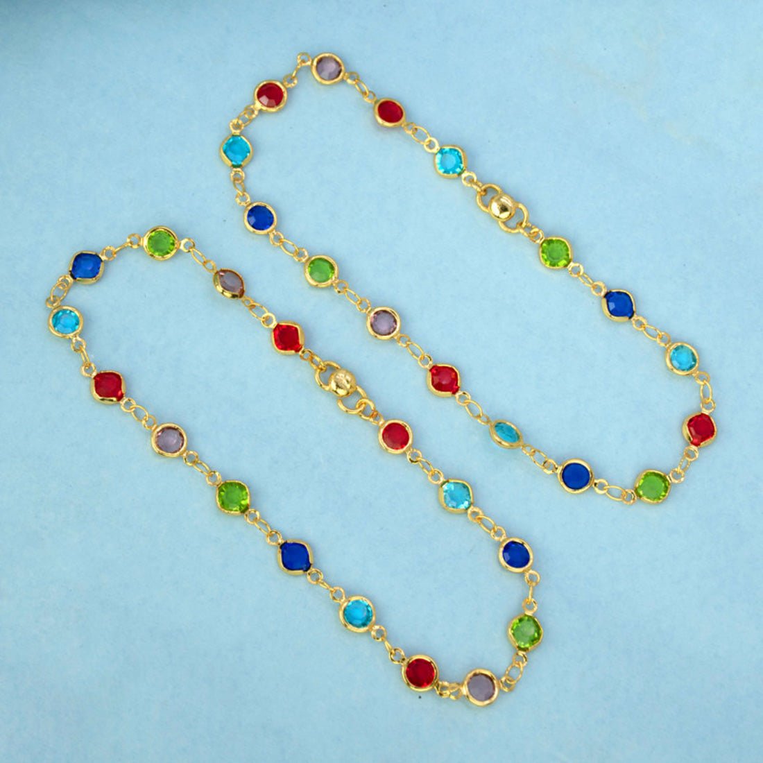 Trendy Gold Plated Multi - Coloured Stone Anklets - KSupreme