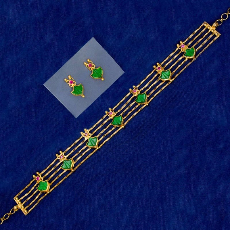 Trendy Gold Plated Palakka Ruby Choker Necklace Set - KSupreme