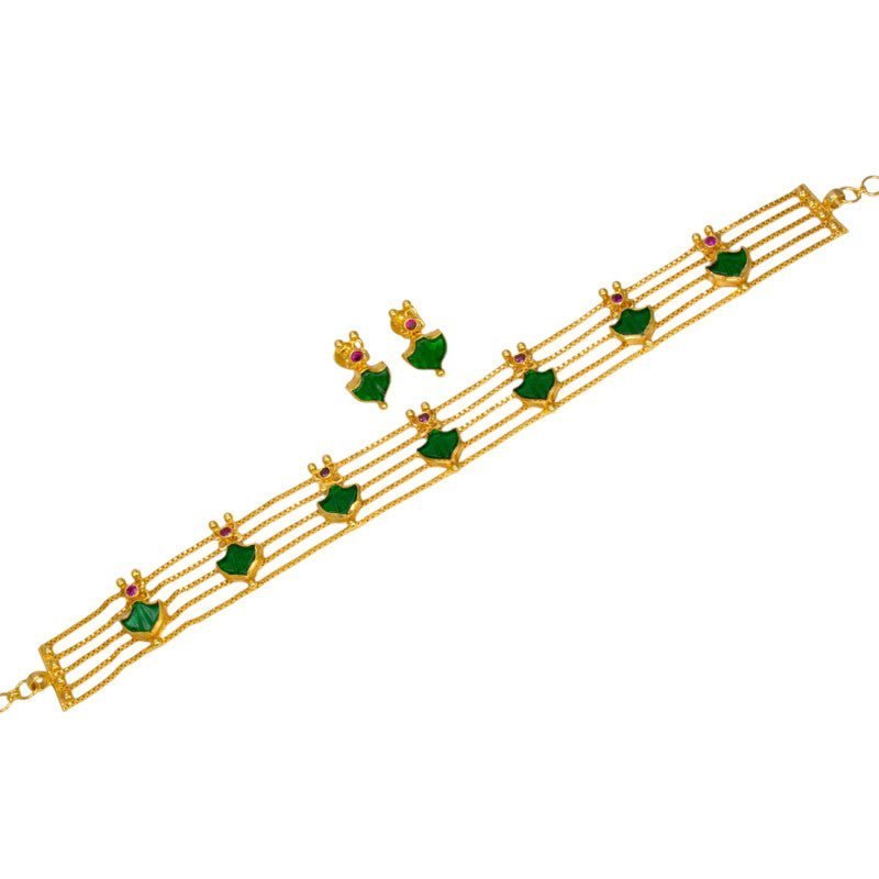 Trendy Gold Plated Palakka Ruby Choker Necklace Set - KSupreme