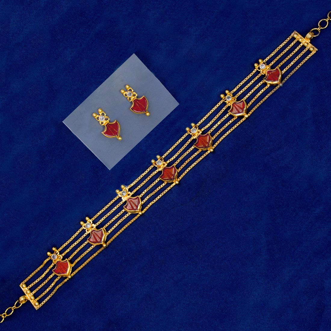 Trendy Gold Plated Palakka Ruby Choker Necklace Set - KSupreme