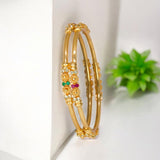 Trendy Gold Plated Ruby Emerald CZ Thin Bangles - KSupreme